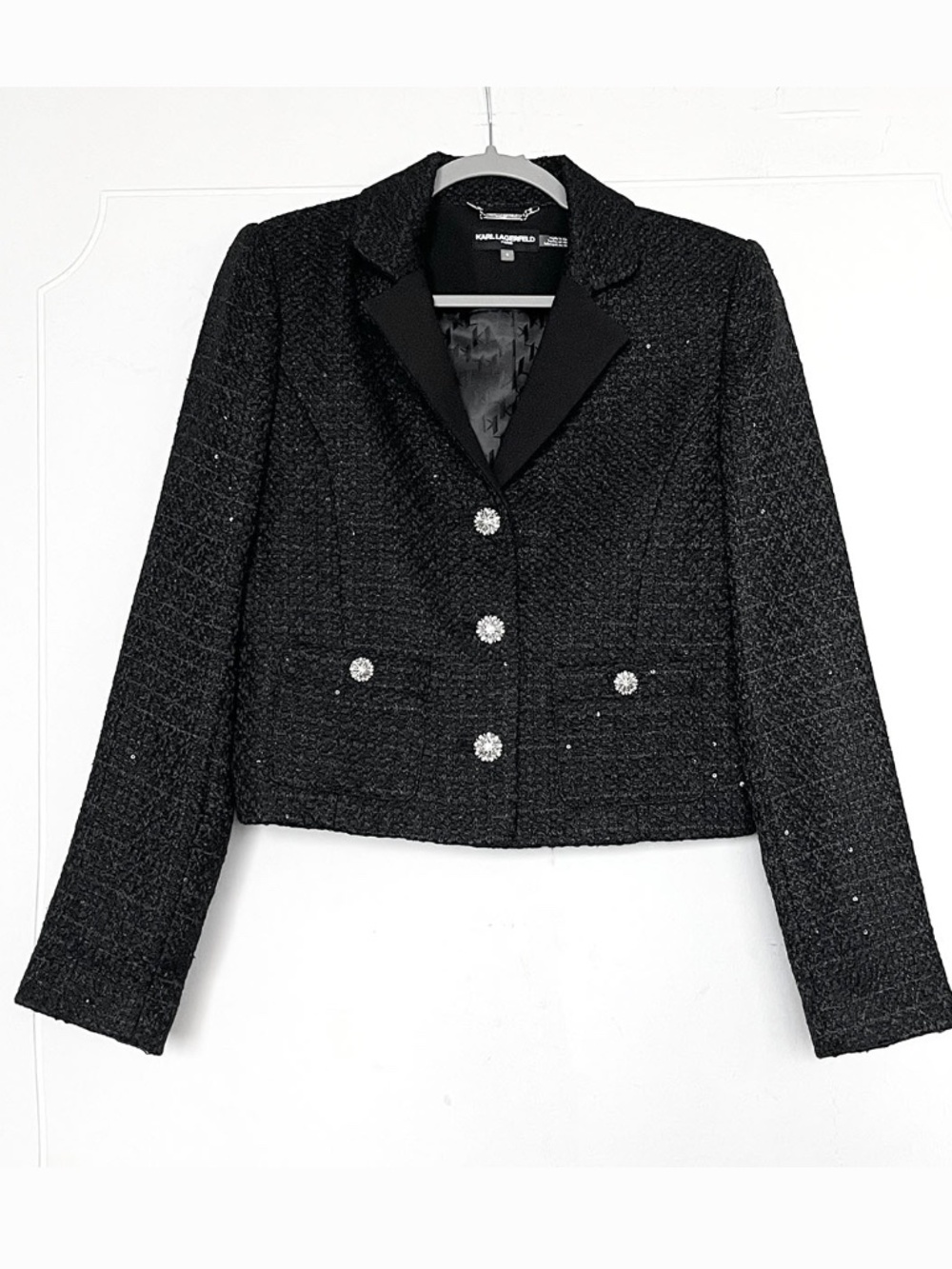 Karl Lagerfeld Women's Black Tweed Embellished Jacket/Skirt/Tank Set Size: 6